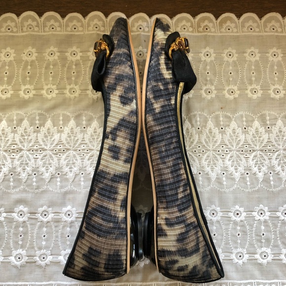 ~BADGLEY MISCHKA COUTURE~Leopard/Gold Crystal Detail Ballet Flats - Picture 9 of 12